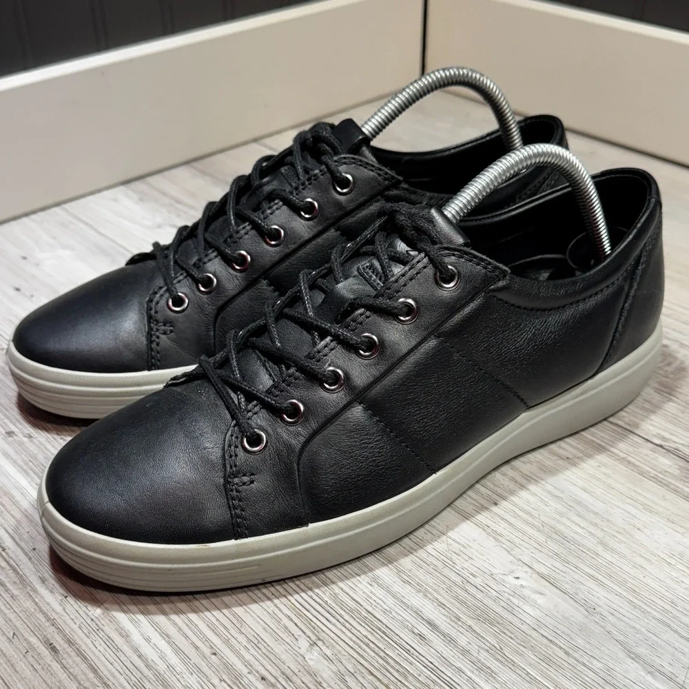 ECCO Men's Soft 7 Low Top Leather Sneakers Black Size US 8 EU 42 Casual Shoes